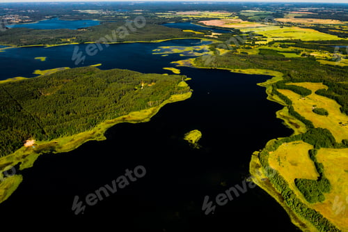 Preview: Top view of the Snudy and Strusto lakes in the Braslav lakes National Park, the most beautiful lakes