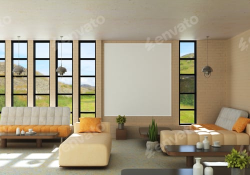 Preview: 3D Mockup photo frame in Canteen interior
