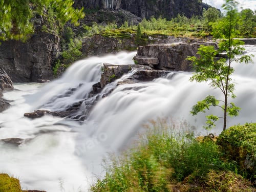 Preview: Voringfossen waterfall shot with a long exposure, Norway