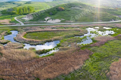 Preview: Aerial view of small swamp. Abstract background.