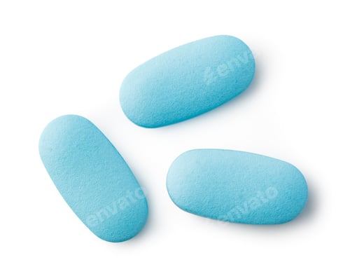 Preview: Three light blue medical pills isolated on white background