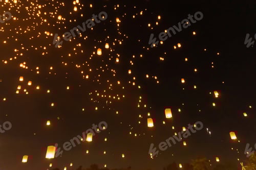 Preview: Floating lanterns or lamp. Festival in Chiang mai, Thailand. Loy krathong and Yi Peng Lanna ceremony