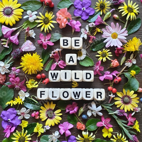Preview: boho style inspiring text made with wildflowers