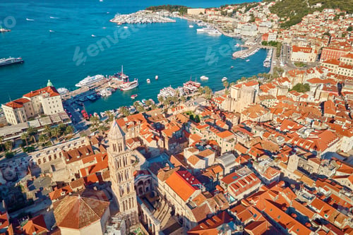 Preview: Aerial view of Split, Croatia. Coastal touristic city near Adriatic sea