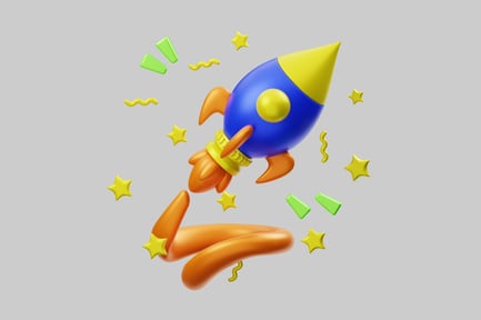 Preview: Cartoon rocket launch with confetti
