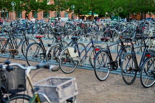 Preview: Many bicycles parked at a public bike rack in Copenhagen