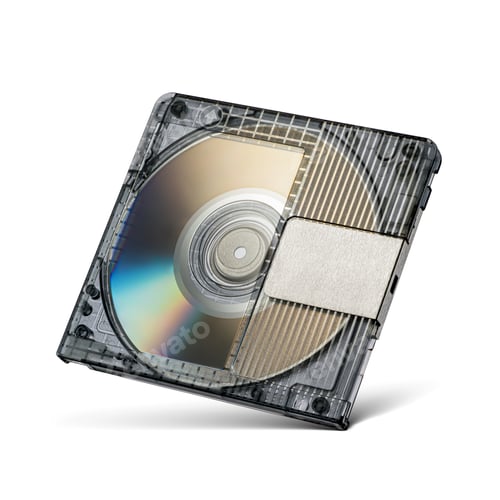Preview: Transparent plastic erasable magneto-optical disc MD minidisc isolated on a white.