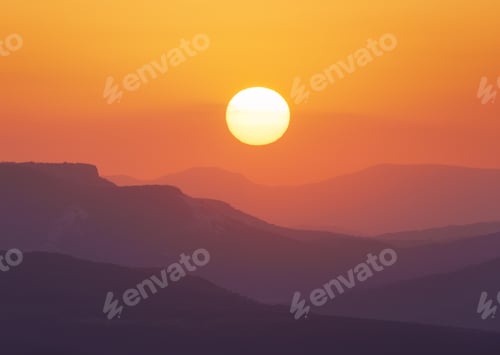 Preview: Sun and mountain on sunrise.