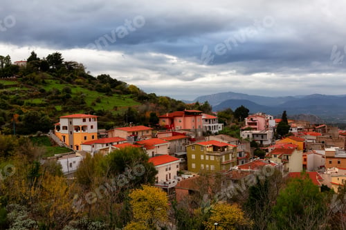 Preview: View of small touristic town in the mountains. Dorgali, Sardinia, Italy