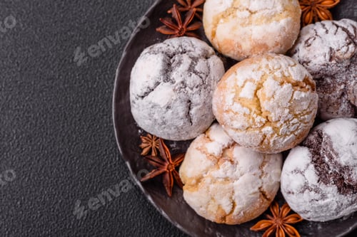 Preview: Sweet freshly baked round cookies of several types