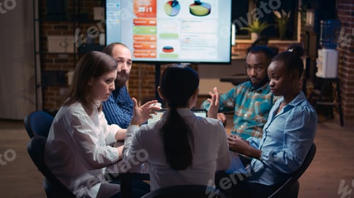 Preview: Company financial statistics presentation, business team meeting, data analytics