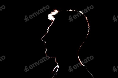 Preview: a dark backlight shadow silhouette of male person, incognito unknown profile