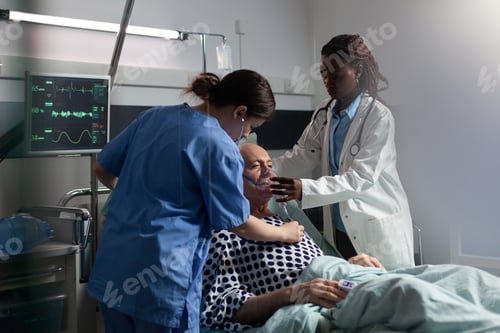 Preview: African doctor helping senior patient breath using repiratory ventilation tube
