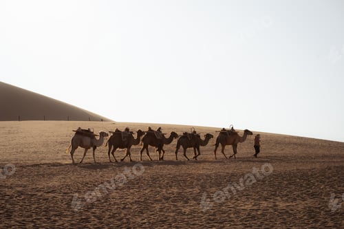 Preview: Mingsha Mountain and Crescent Lake in Dunhuang, Gansu Province - Desert scenery under clear sky