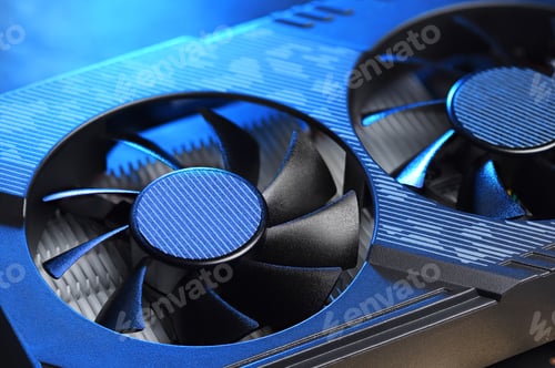 Preview: Computer gaming GPU graphic card with fan.