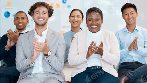 Preview: Business audience, applause and diversity people clapping hands for collaboration success and achie