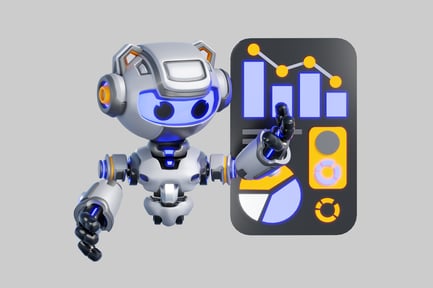 Visualização: Robô e gráfico com esquema de cores cinza.