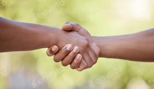 Preview: Men, handshake or teamwork collaboration for sports game, fitness match or exercise training in com