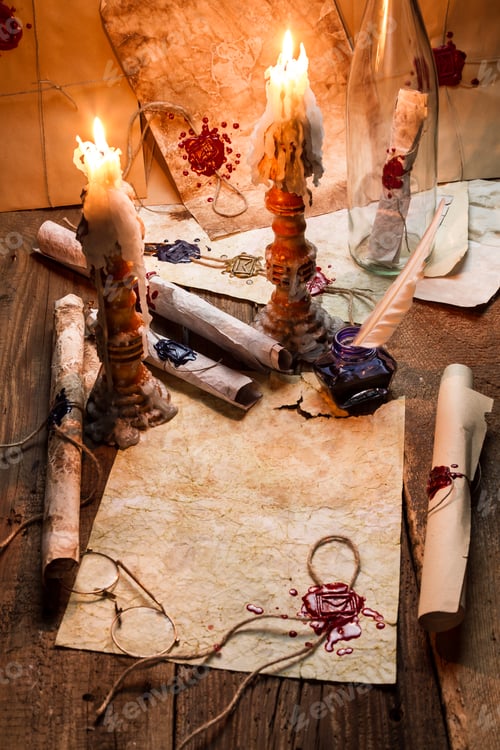 Preview: Old scrolls and candles are the old scribe's workplace