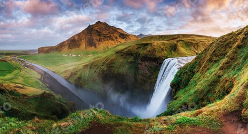 Preview: Great waterfall Skogafoss in south of Iceland near