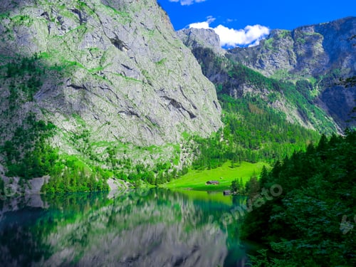 Vista previa: Lake Obersee, Berchtesgaden, Bavaria, germany. Nature landscape, reserve national park. Spectacular