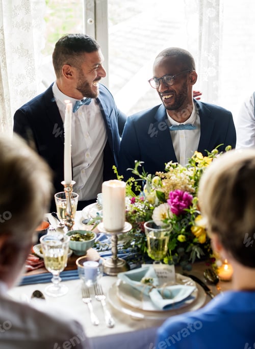 Preview: Cheerful Gay Couple in Wedding Reception