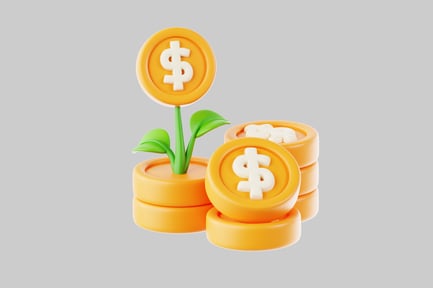 Visualização: Moedas de dólar empilhadas com planta