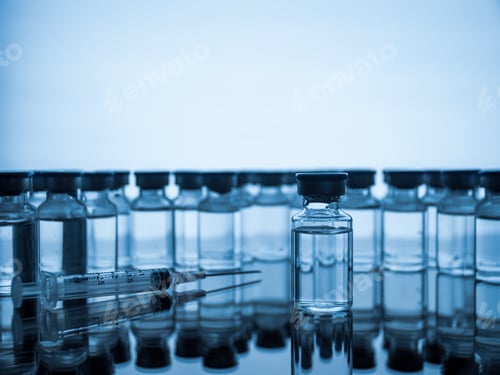 Preview: Vaccine bottles and syringe injection. Medicine in ampoules.