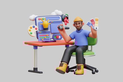 Preview: Cartoon designer working station character