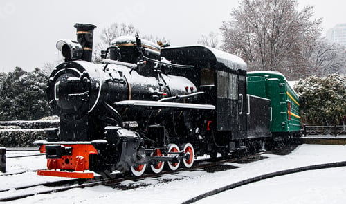 Preview: Train parked on snowy tracks by bushes in Wuhan, China