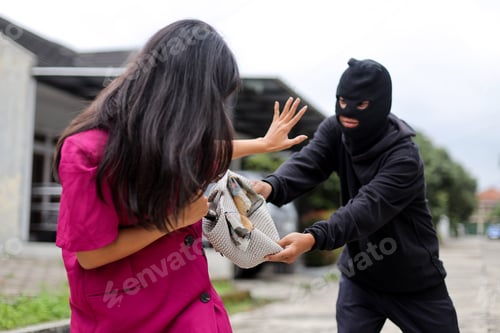 Preview: Thief Attacks Woman From Behind to Steal Her Purse on City Street.