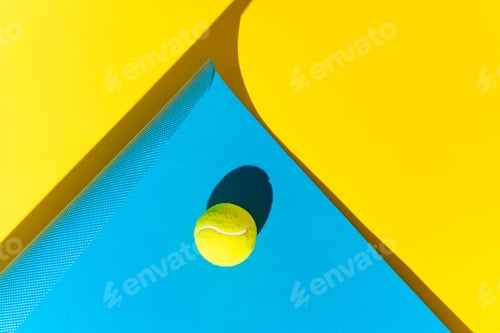 Preview: Yellow tennis ball on a blue and yellow background