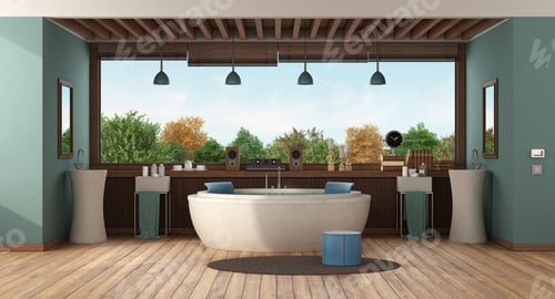 Preview: Green luxury bathroom with round bathtub