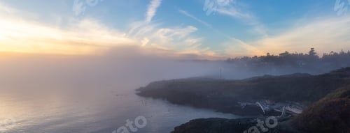 Preview: Scenic View of the Coastline on the West Pacific Ocean Coast. Foggy Sunset.