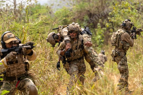 Preview: Soldier Carrying Injured Comrade During Tactical Combat Mission