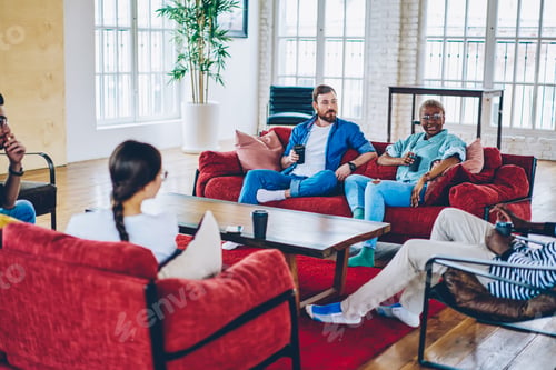 Preview: multicultural best friends 20s talking during rest weekend for socialising at home