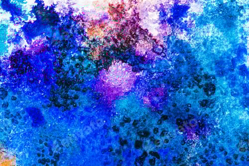 Preview: top view of blue and purple watercolor spills with copy space