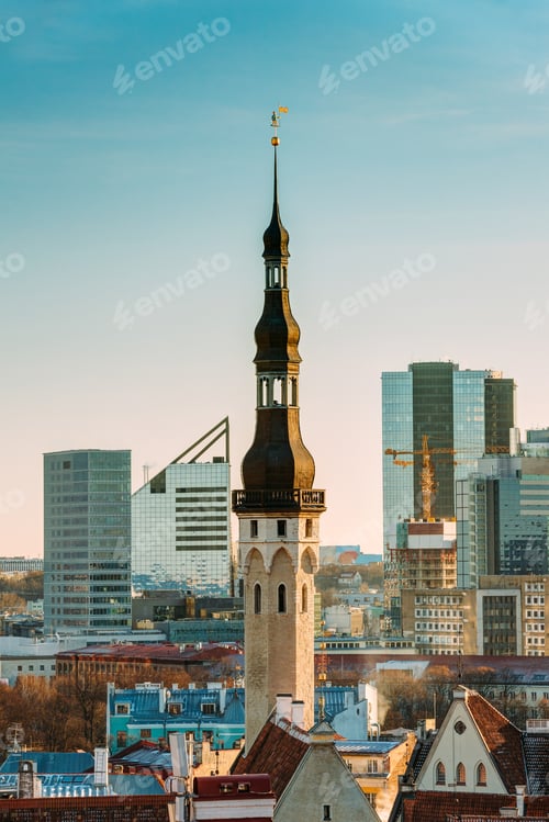 Preview: Tallinn, Estonia. View Of Tower Of Tallinn Town Hall On Backgrou