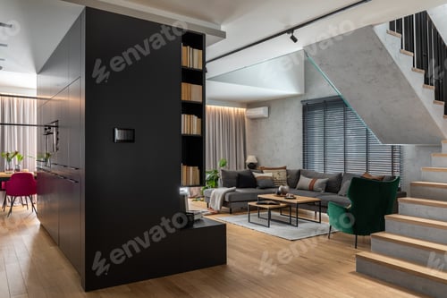 Preview: Interior View of Modern Living Room and Staircase