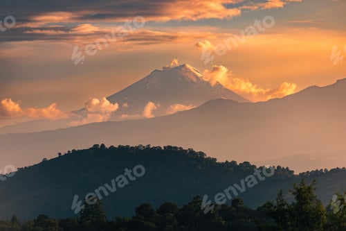 Preview: Majestic view of Popocatepetl volcano at sunset