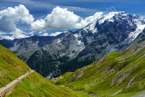 Preview: Mountain landscape along the road to Stelvio pass at summer. Glacier