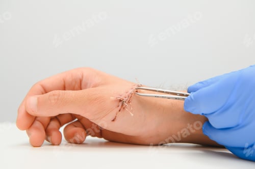 Preview: Suture wound on hand,Pain of accident concept