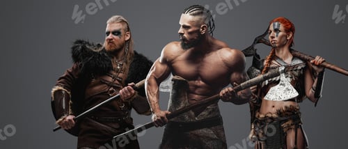 Preview: Muscular viking with fierce female and male warriors