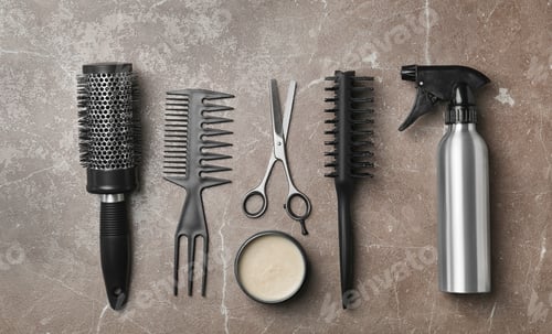 Preview: Professional hairdresser set on grey background
