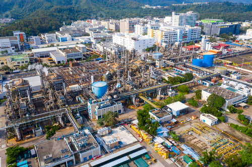 Preview: Tai Po, Hong Kong 20 May 2019: Top down view of Hong Kong industrial plant