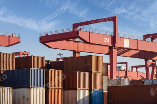 Preview: container yard and gantry crane closeup