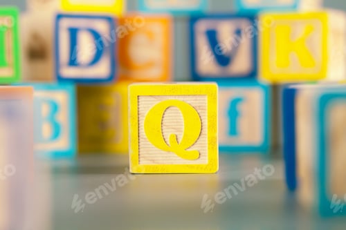 Preview: Photograph of colorful Wooden Block Letter Q