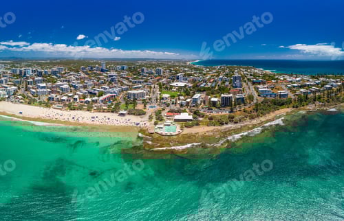 Preview: Aerial drone panoramic image of ocean waves on a Kings beach, Ca