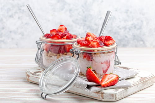 Preview: Strawberry Yogurt Parfait in Glass Jars with Spoons