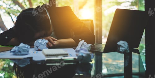 Preview: Businesswoman get stressed while having a problem at work in office
